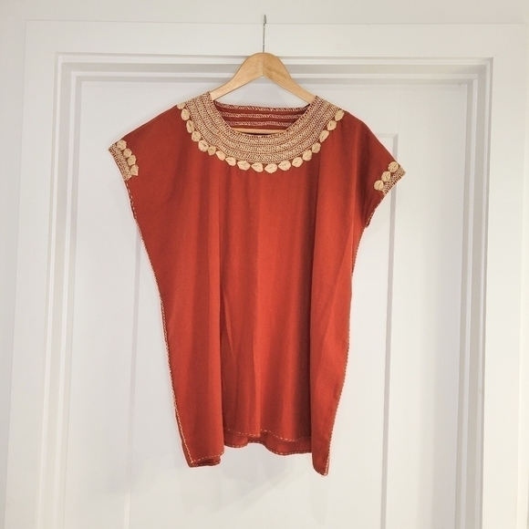 Women's Tribal Blouse size S/M Orange color embroidery detail - Picture 1 of 4